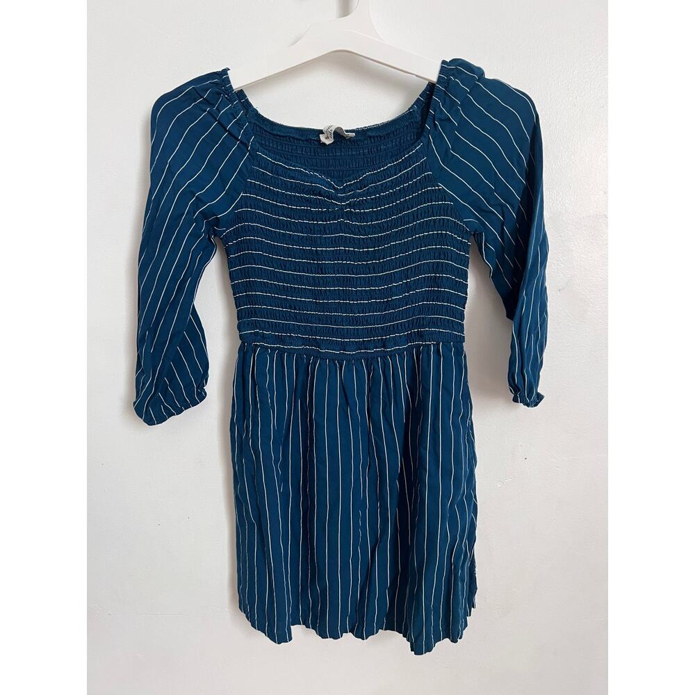 Abercrombie Kids Girls Dress 11/12 Blue Striped Smocked Peasant Style